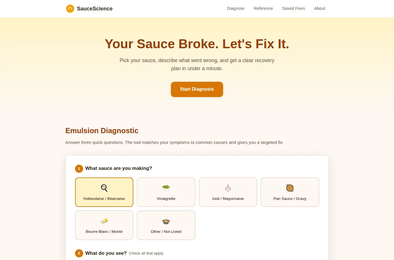 Screenshot of SauceScience: Emulsion Rescue Desk interface showing the project page in use